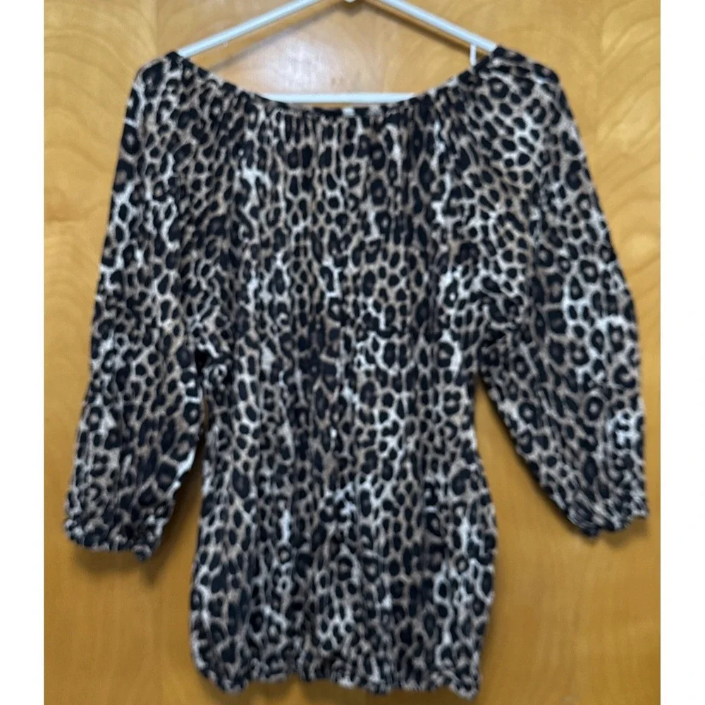 Michael Kors Womens Leopard Print Round Neck Elastic Waist Cotton Modal‎ Sz 1X